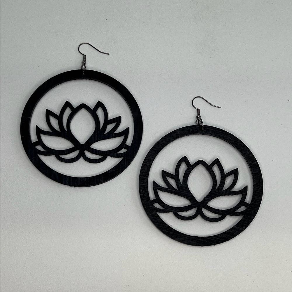 Custom Designed Black Lotus Hoop Earrings